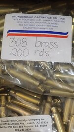 .308 once fired Brass from Thunderbird Cartridge