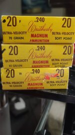 240 Weatherby Magnum 3 boxes , 3 dif GRs